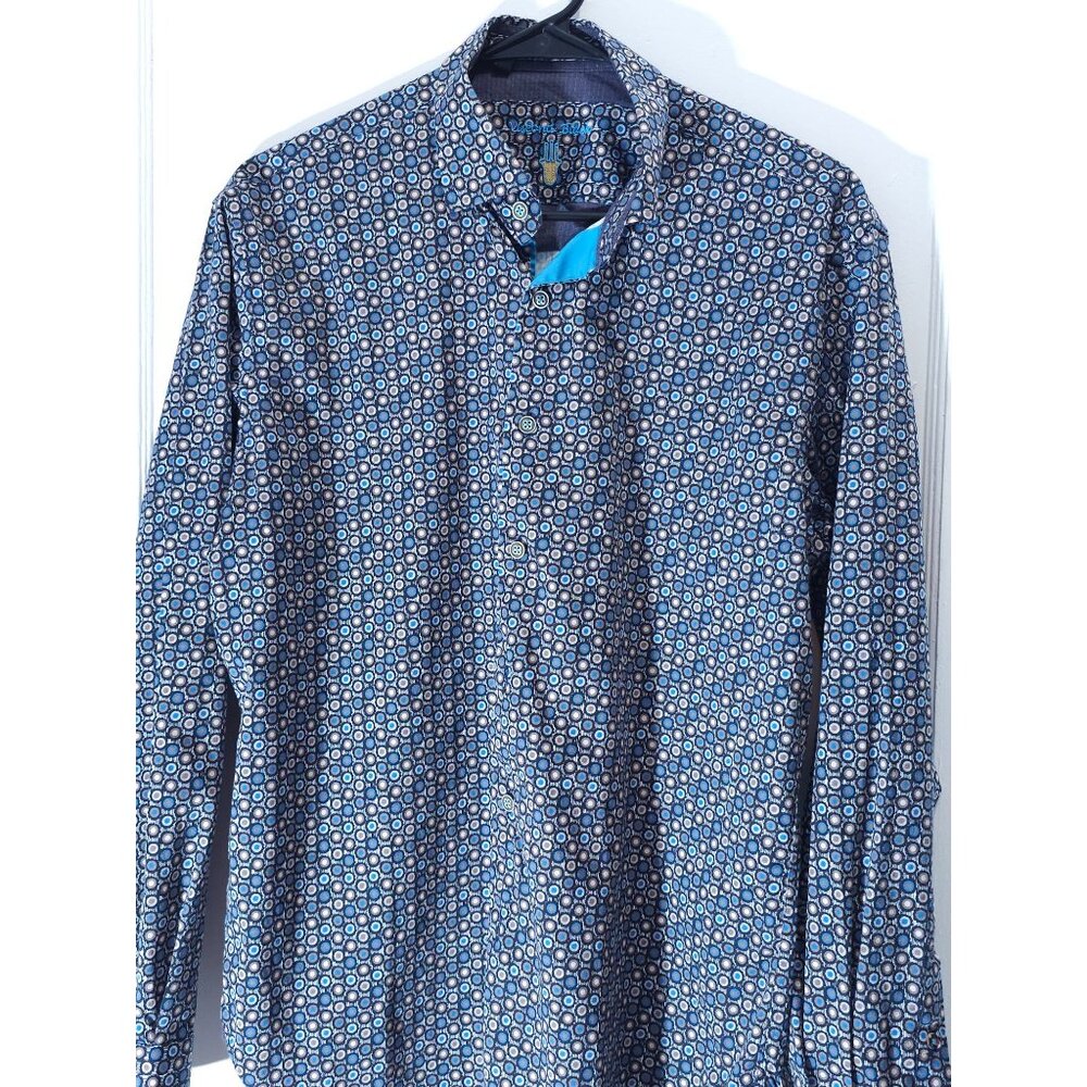 Visconti Men’s Blue/White Geometric Long-Sleeve Shirt M